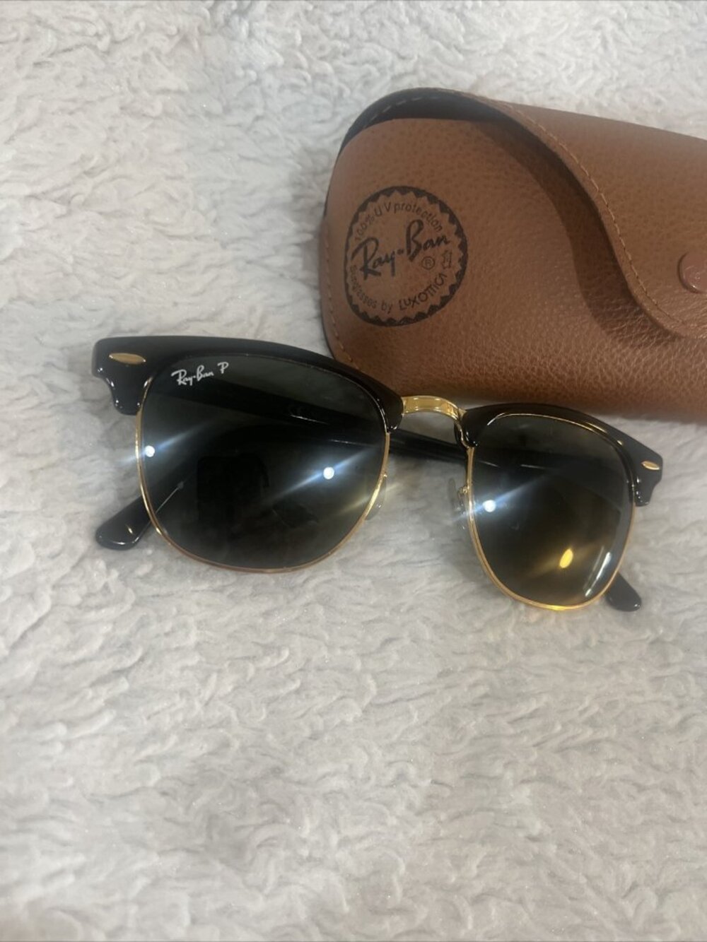 Ray-Ban RB3016 Clubmaster Polarized Sunglasses Black Frame Green Lens Men - Picture 2 of 11